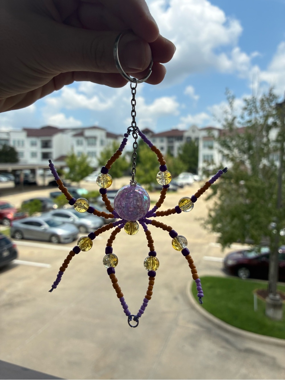Handmade Purple and Yellow Beaded  Keychain
